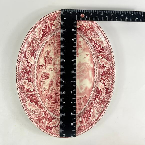 Johnson Bros Historic America Barnum's Museum Broadway NYC Oval Platter Red - Picture 5 of 10